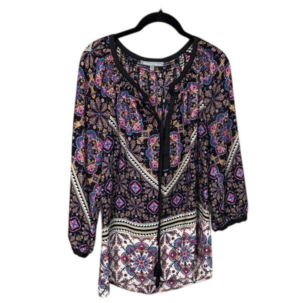 Daniel‎ Rainn Bohemian Paisley Print Tassel Tie 3/4 Sleeve Blouse Top